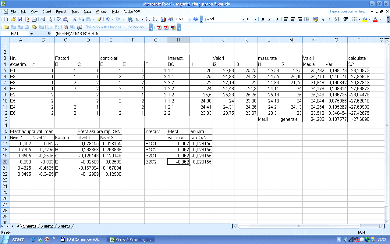 Fig. 1. Screen capture with calculated values 